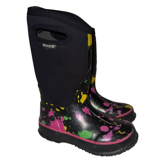Bogs Classic Watercolor Winter Boots Big Girls 4 Paint Splat CLS Snow Colorful - Picture 1 of 10